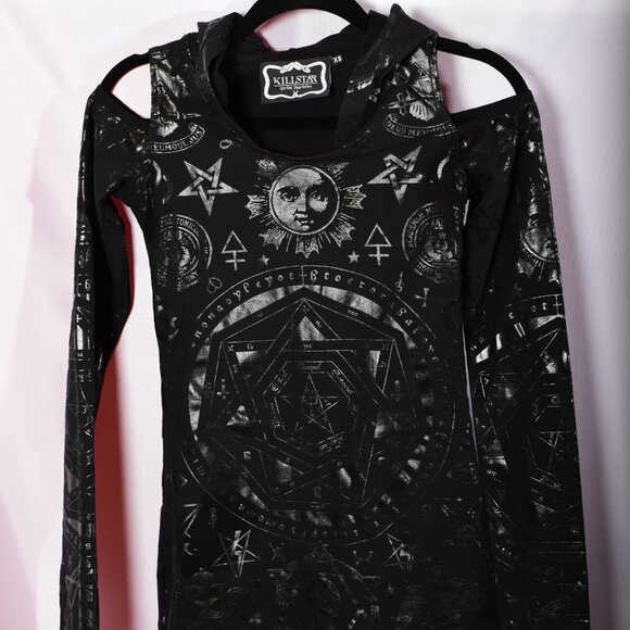 Killstar Occult Hooded Bodycon Cold Shoulder Dress - Picture 2 of 9